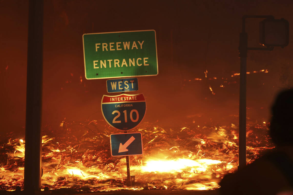 A wildfire burns in Sylmar, Calif., Friday, Oct. 11, 2019. (AP Photo/David Swanson)