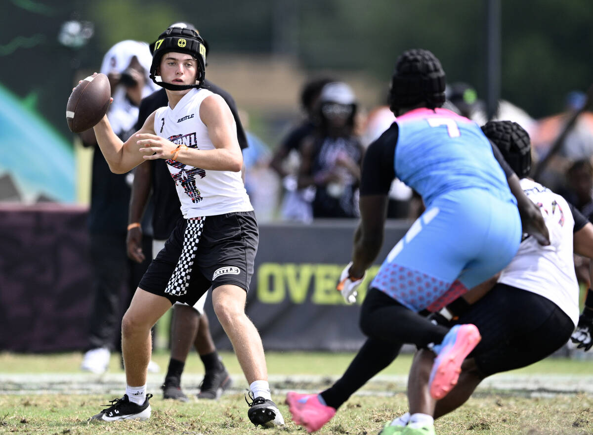 Defcon1 quarterback Sebastian Circo (7) against Team Toa during the OT7 Championships football ...