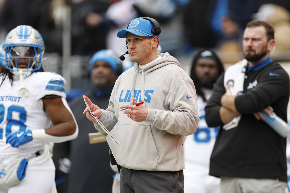 Detroit Lions offensive coordinator Ben Johnson looks on from the sidelines during the first ha ...