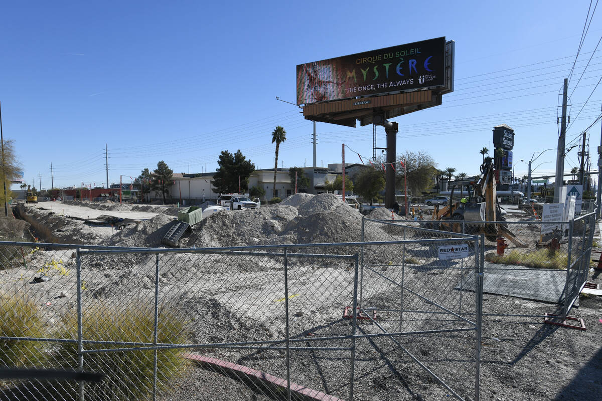 Construction of a retail plaza on Paradise Road near Flamingo Road continues Friday, Jan. 24, 2 ...