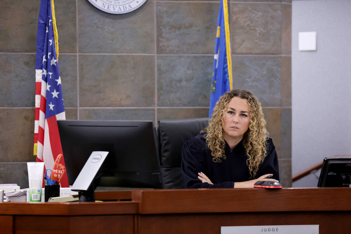 Clark County District Court Judge Carli Kierny listens to arguments during sentencing for Clare ...