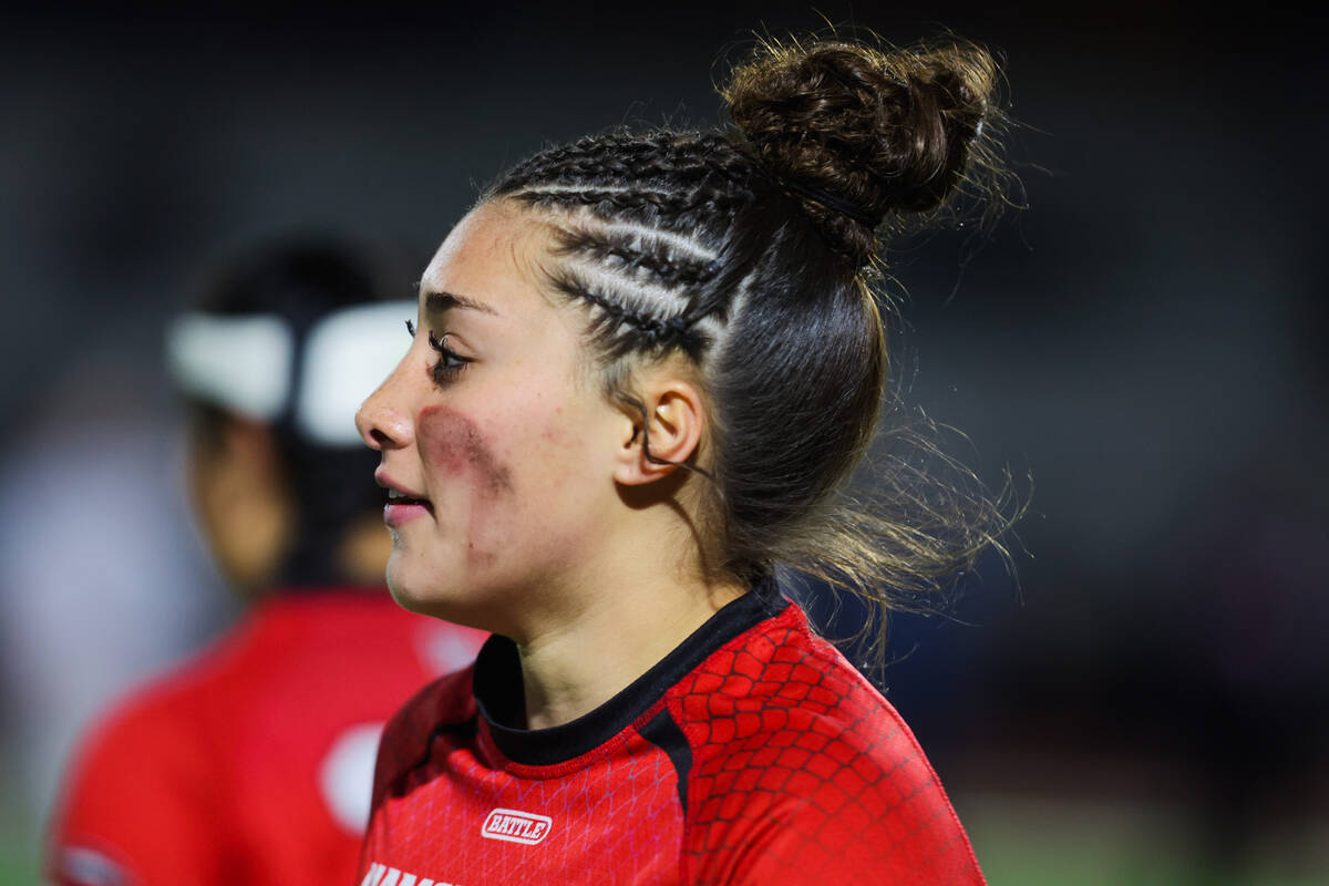 Desert Oasis linebacker Brooke Campion is seen during a flag football game between Liberty and ...