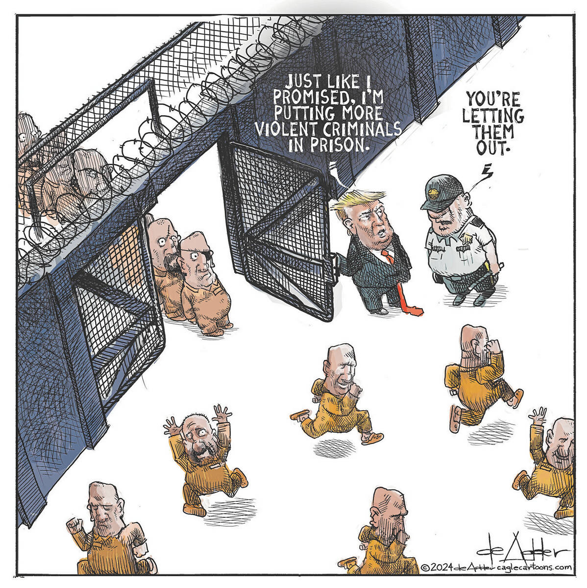 DANALD TRUMP OPENS DOOR letting prisoners through the door while say he promised to put violent ...