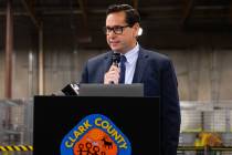 Nevada Secretary of State Cisco Aguilar speaks at the Clark County Election Department warehous ...