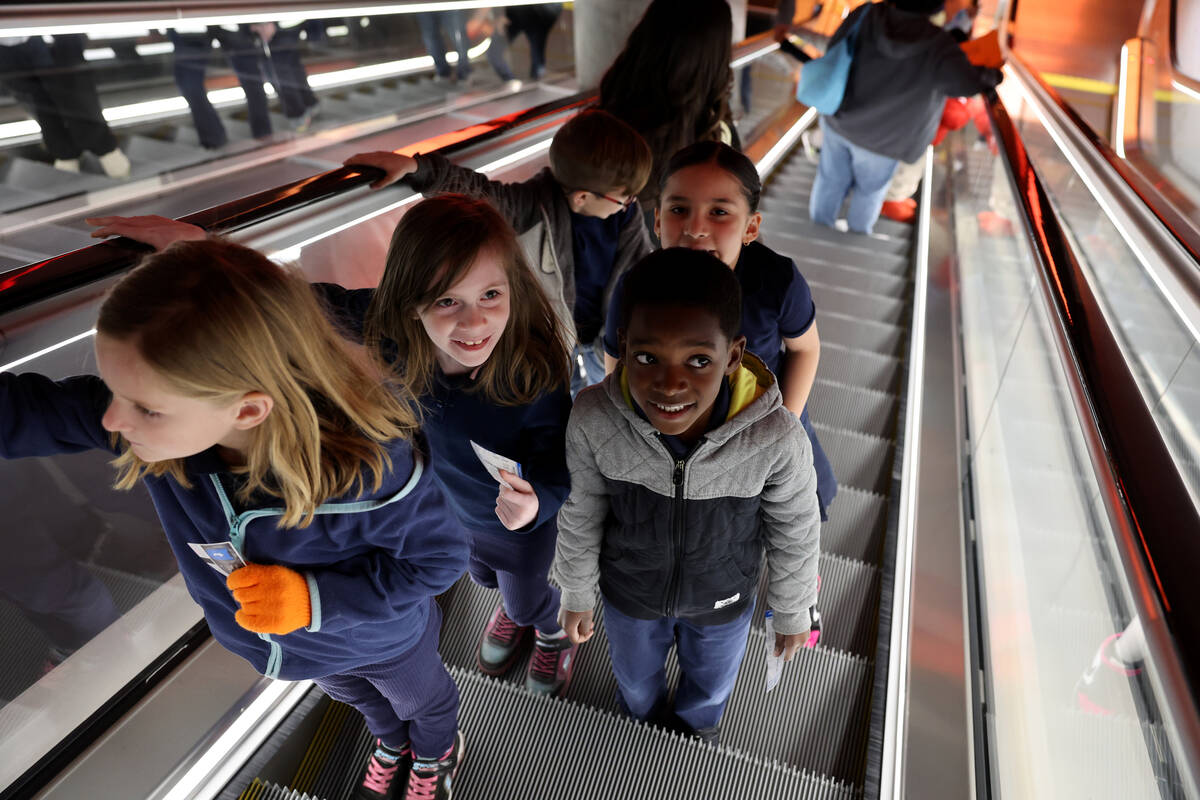 McCaw Elementary School students arrive at the Sphere to see "Postcard from Earth" Friday, Jan. ...
