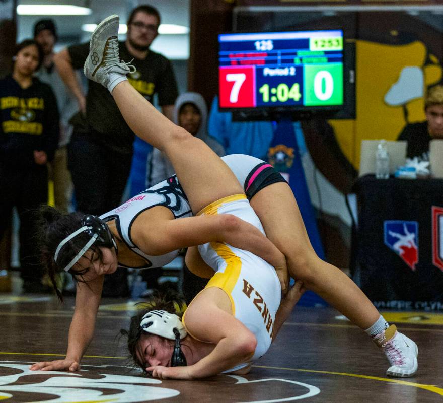 SLAM Academy’s Mika Yoffee looks for instruction as she dominates Bonanza‘s Stell ...
