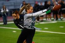 Palo Verde's Samantha Manzo (26) gets tagged out by Shadow Ridge's Brynne Alia (11) during a fl ...