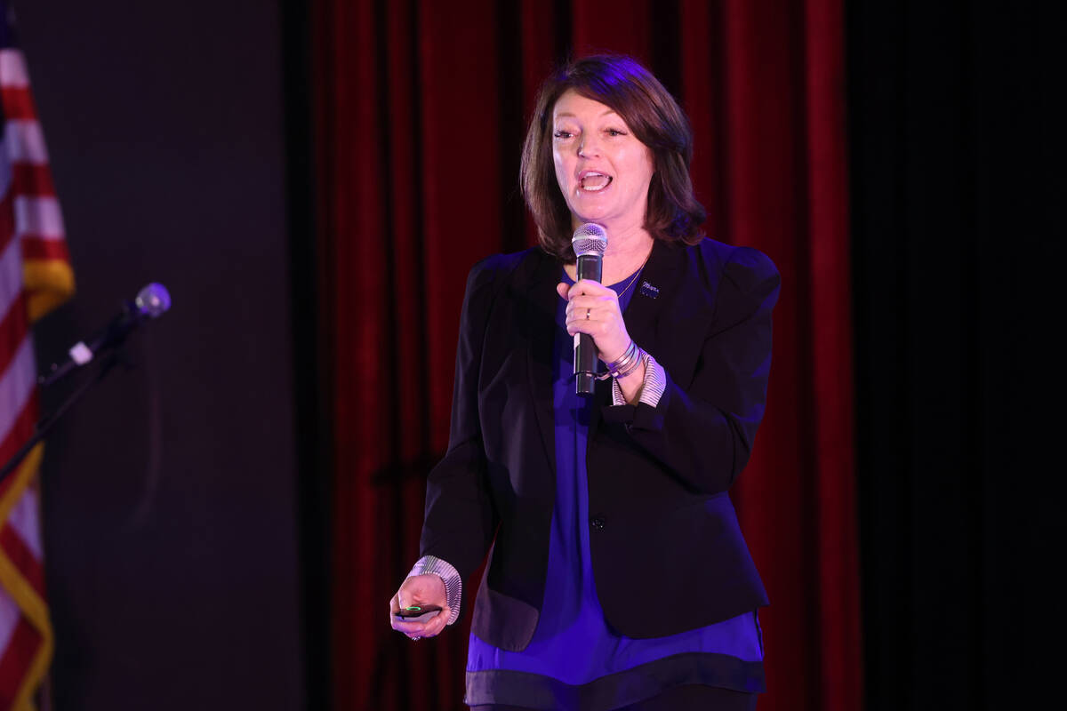Clark County School District Interim Superintendent Dr. Brenda Larsen-Mitchell delivers the ann ...