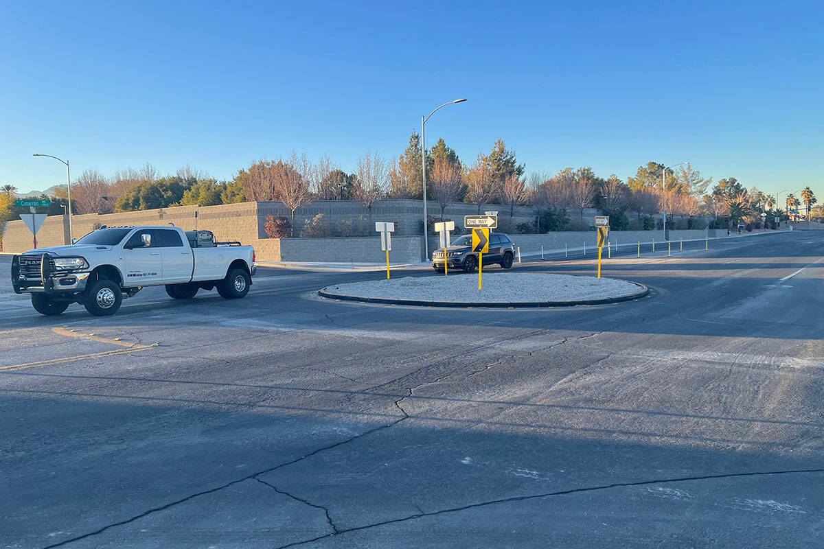 A mini roundabout was added near Cimarron Road and El Parque Avenue recently, as Las Vegas offi ...