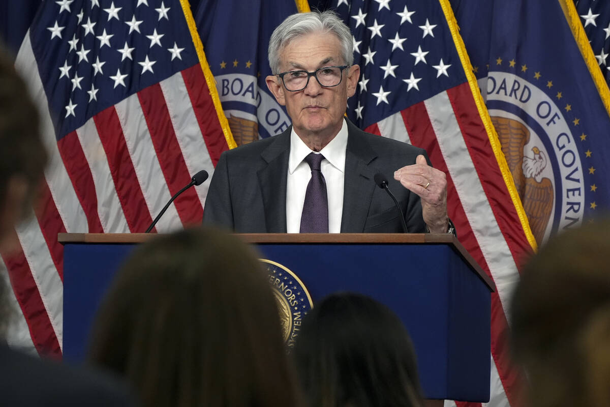 Federal Reserve Chairman Jerome Powell speaks during a news conference after the Federal Open M ...