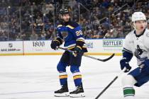 St. Louis Blues' Brandon Saad (20) in action against the Vancouver Canucks during the first per ...