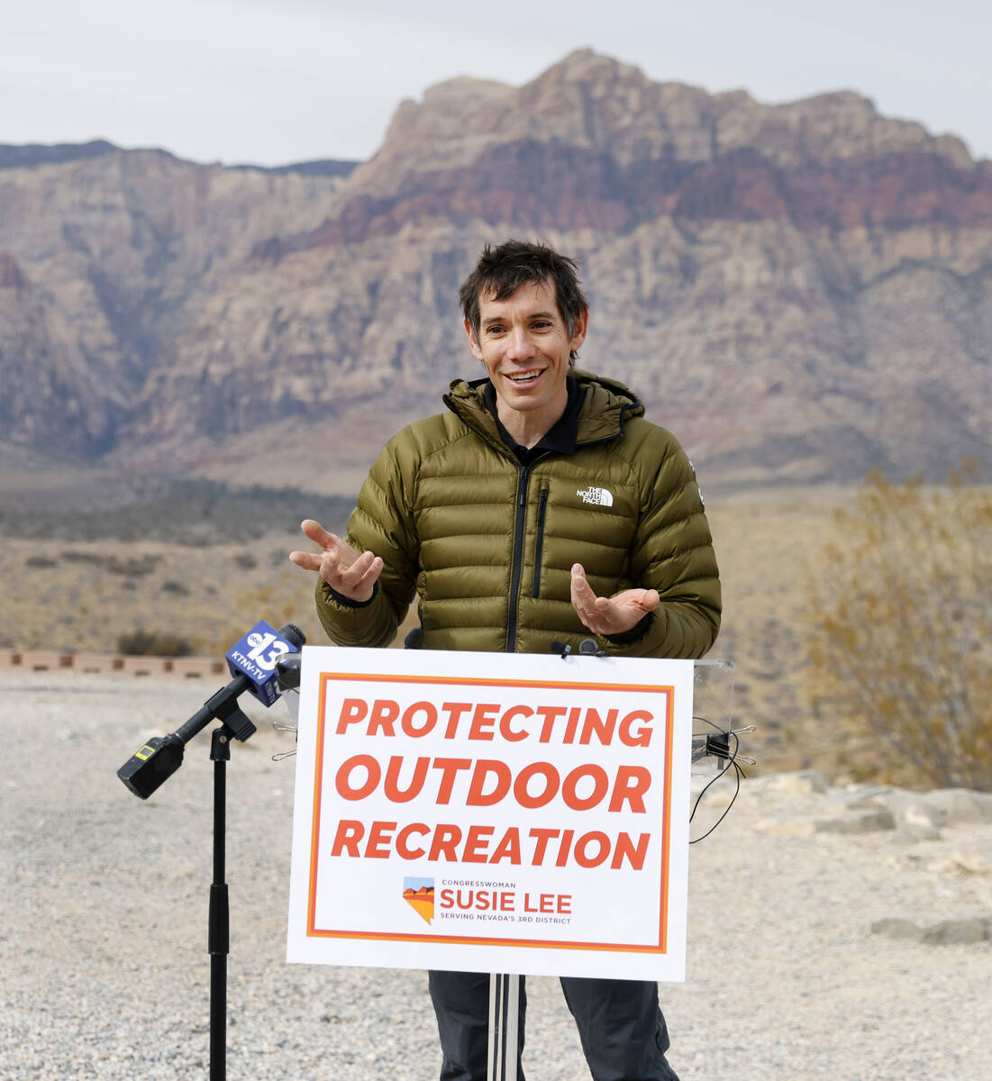 World-famous free soloist rock climber and Las Vegas resident Alex Honnold speaks during a pres ...