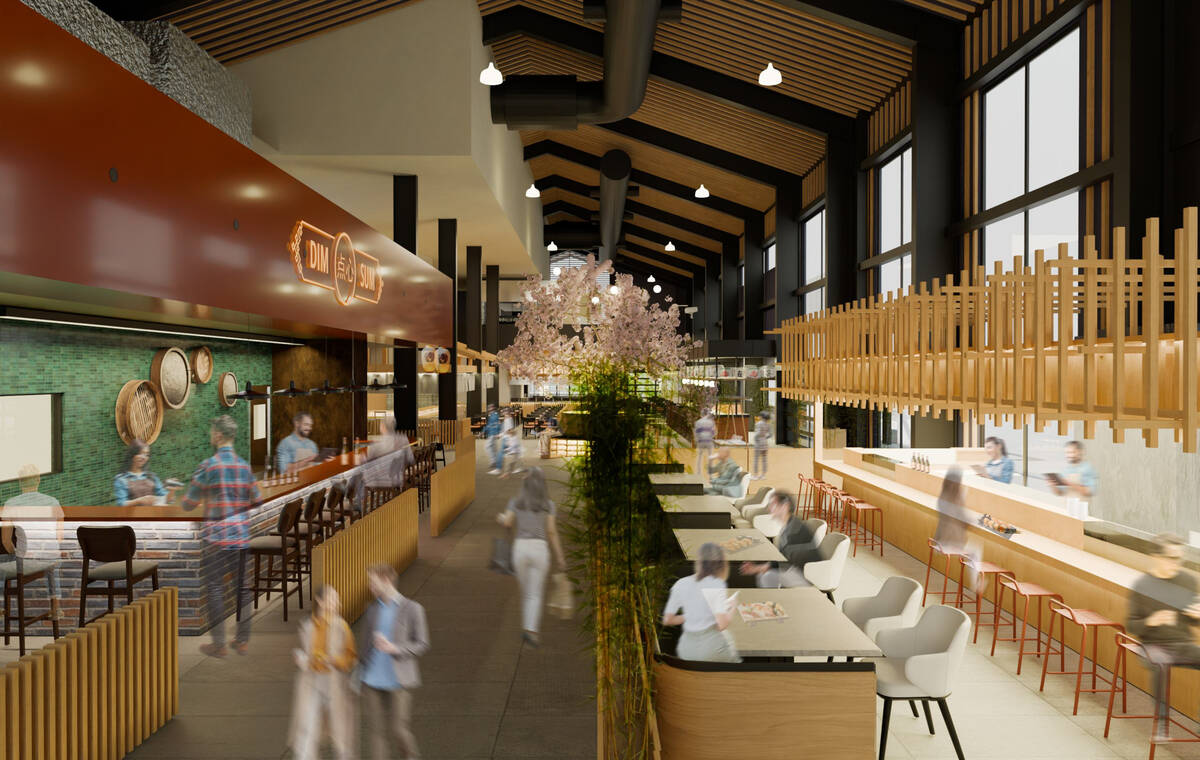 A rendering of the interior of Stix Asia, the Asian food hall from Honolulu that is opening an ...