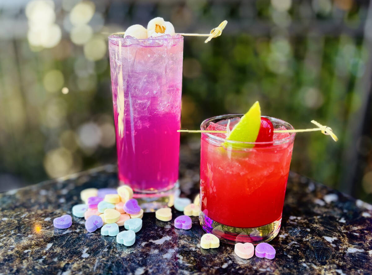 A Pink Cow cocktail, left, and a Prickly Pairs Margarita to celebrate Valentine's Day 2025 from ...
