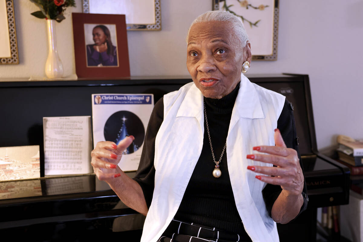 Lorell Guydon talks to a reporter at her Las Vegas home Tuesday, Jan. 28, 2025. Guydon, whose g ...