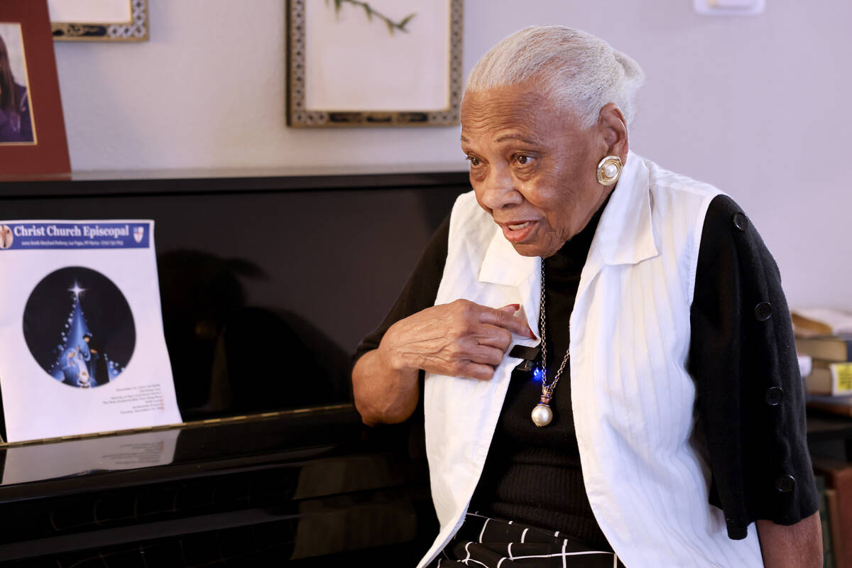 Lorell Guydon talks to a reporter at her Las Vegas home Tuesday, Jan. 28, 2025. Guydon, whose g ...