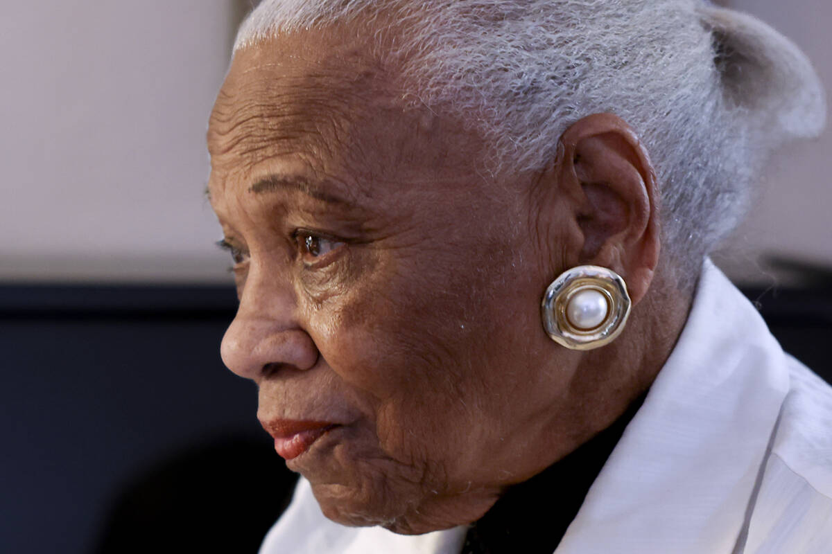 Lorell Guydon talks to a reporter at her Las Vegas home Tuesday, Jan. 28, 2025. Guydon, whose g ...