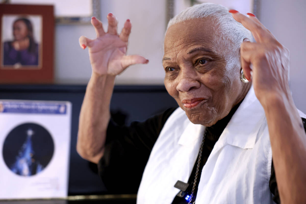 Lorell Guydon talks to a reporter at her Las Vegas home Tuesday, Jan. 28, 2025. Guydon, whose g ...