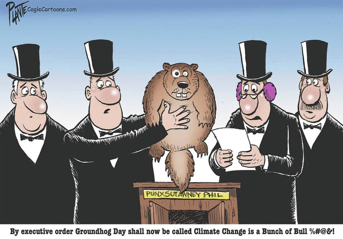 Groundhog Day official holds up a groundhog, executive order, climate change, bull, %#@&!, ...