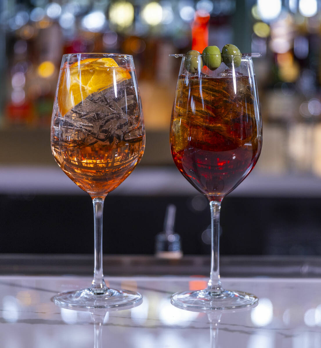 A Rosa Spritz and Cynar Spritz from Eataly Bar and Pizza al Padellino in Eataly at the Park M ...