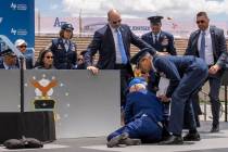 Joe Biden falls on stage during the 2023 United States Air Force Academy Graduation Ceremony. ( ...