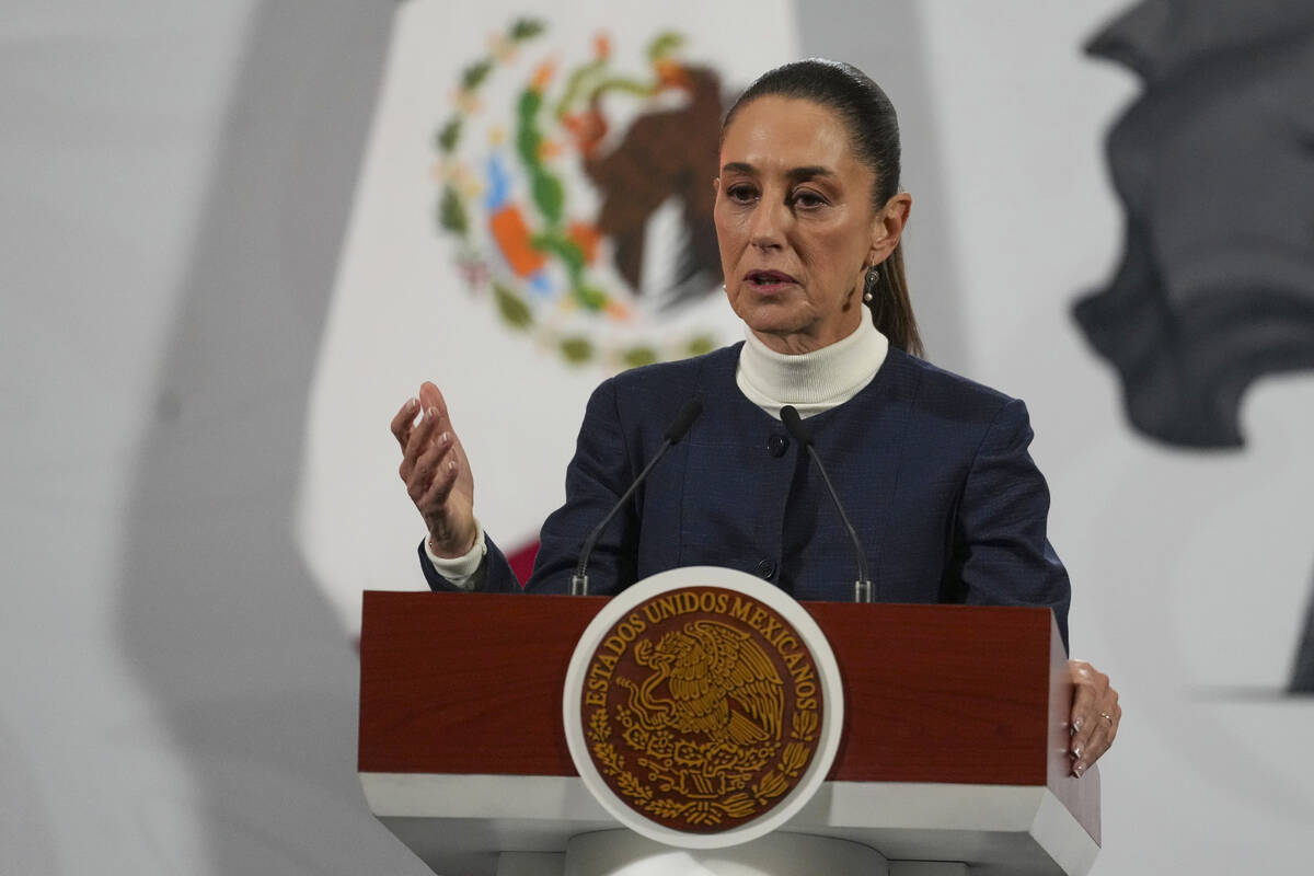 Mexican President Claudia Sheinbaum gives her daily morning press conference at the National Pa ...