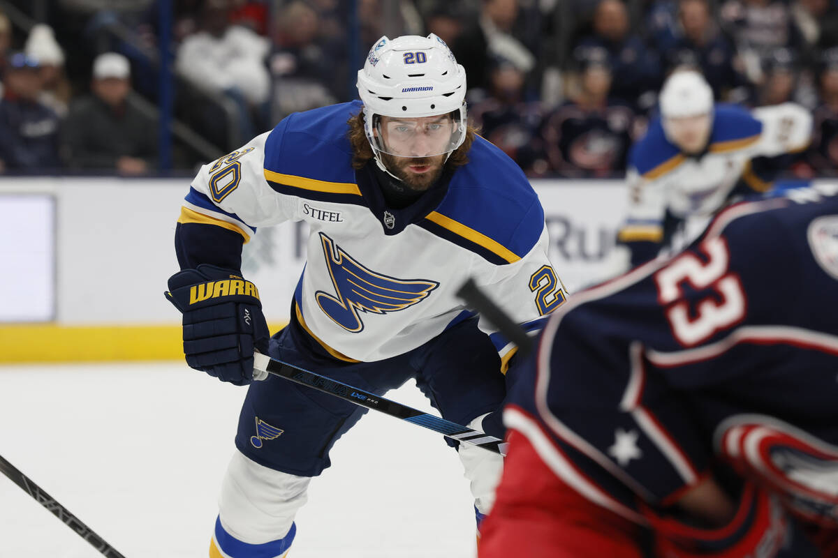 St. Louis Blues' Brandon Saad plays against the Columbus Blue Jackets during an NHL hockey game ...