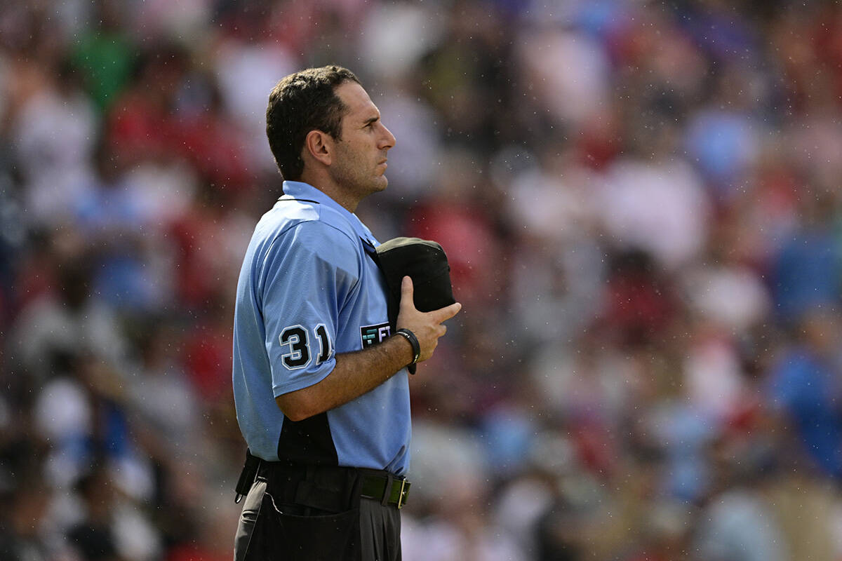 Umpire Pat Hoberg in action during a baseball game between the Philadelphia Phillies and the Pi ...