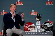 NFL commissioner Roger Goodell speaks during a news conference, Monday, Feb. 3, 2025, in New Or ...