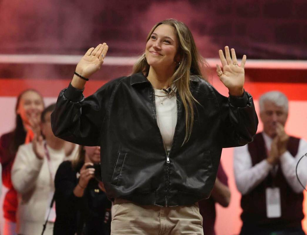 Former Virginia Tech and current Las Vegas Aces WNBA player Elizabeth Kitley is honored during ...