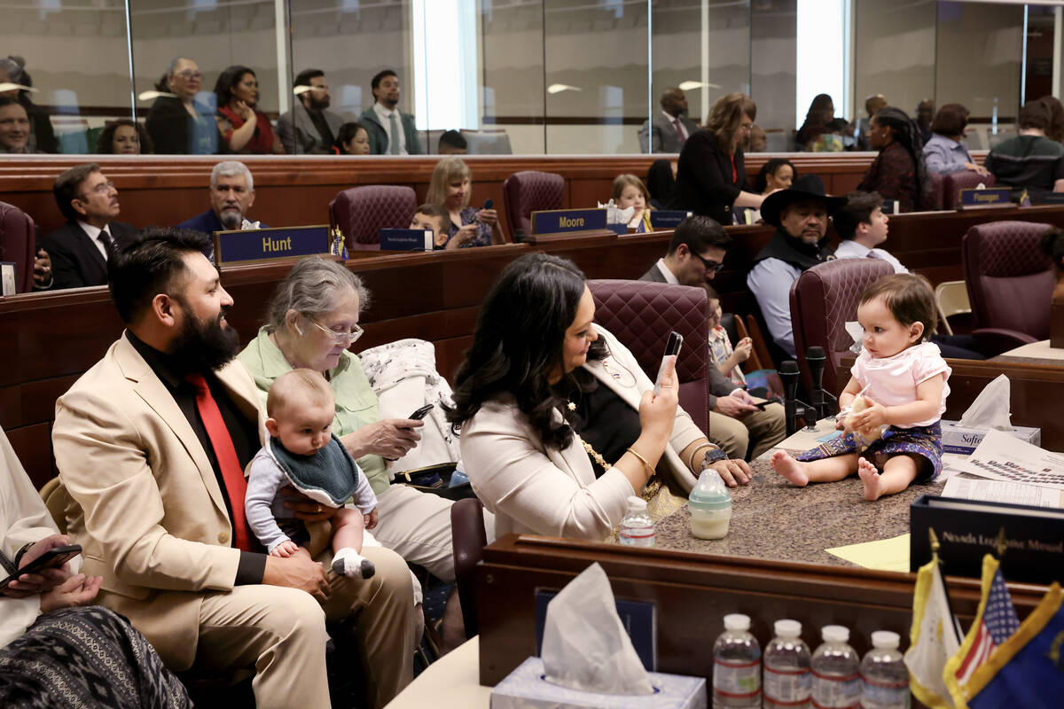 Assembly member Cecelia González, D-Las Vegas, plays with her daughter Itsara Gonzále ...
