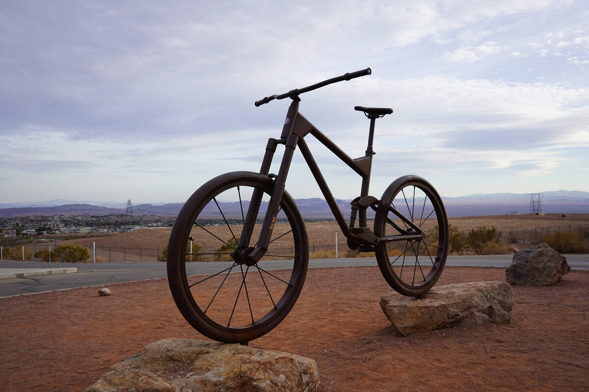 A mountain bike sculpture along the River Mountains Loop Trail near Boulder City’s Bootl ...