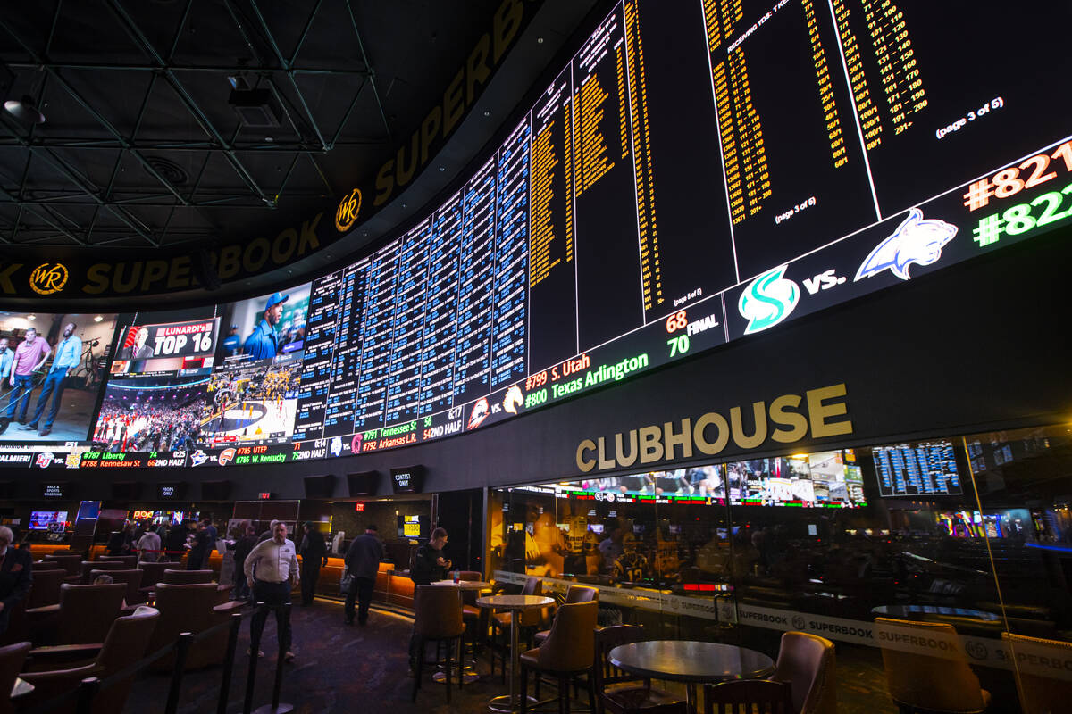 Prop bets are posted at the Westgate Superbook for Super Bowl 59 between the Kansas City Chiefs ...