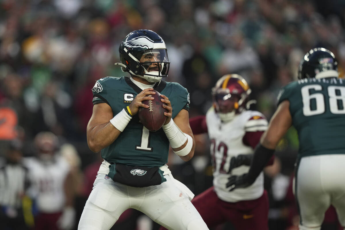 Philadelphia Eagles' Jalen Hurts plays during the NFC Championship NFL football game between th ...