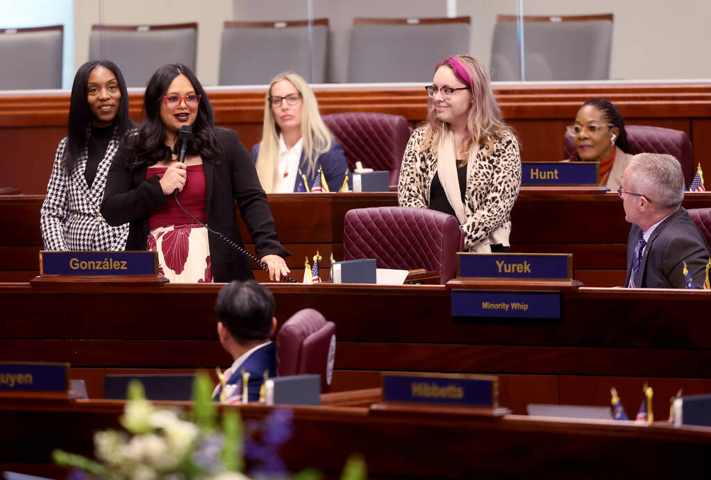 Assembly member Cecelia González, D-Las Vegas, introduces Ebonee Otoo, senior vice preside ...