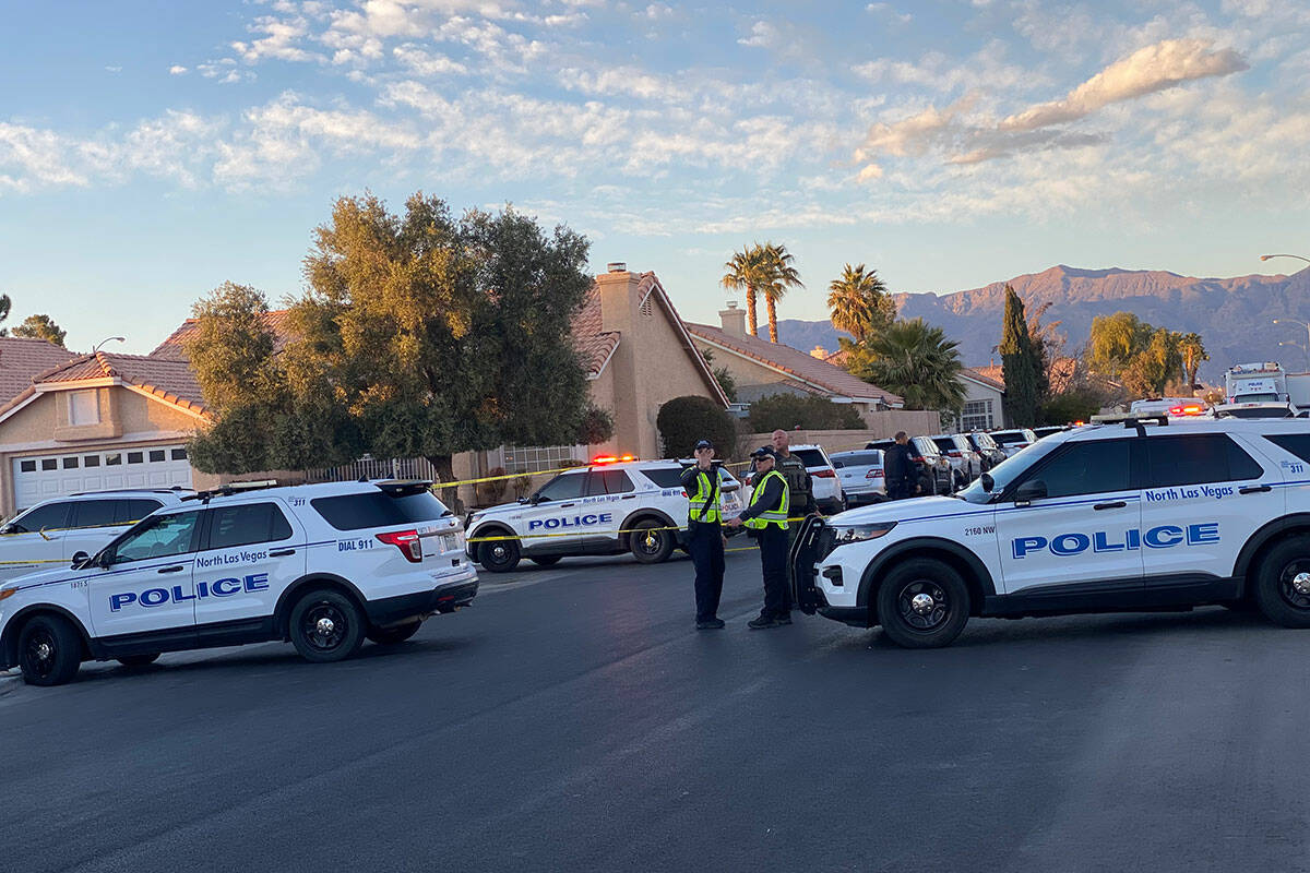 North Las Vegas police investigate an officer involved shooting on Tuesday, Feb. 4, 2025. (Anie ...