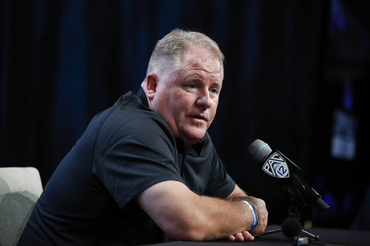 In this July 25, 2018, file photo, UCLA coach Chip Kelly speaks during the Pac-12 Conference NC ...