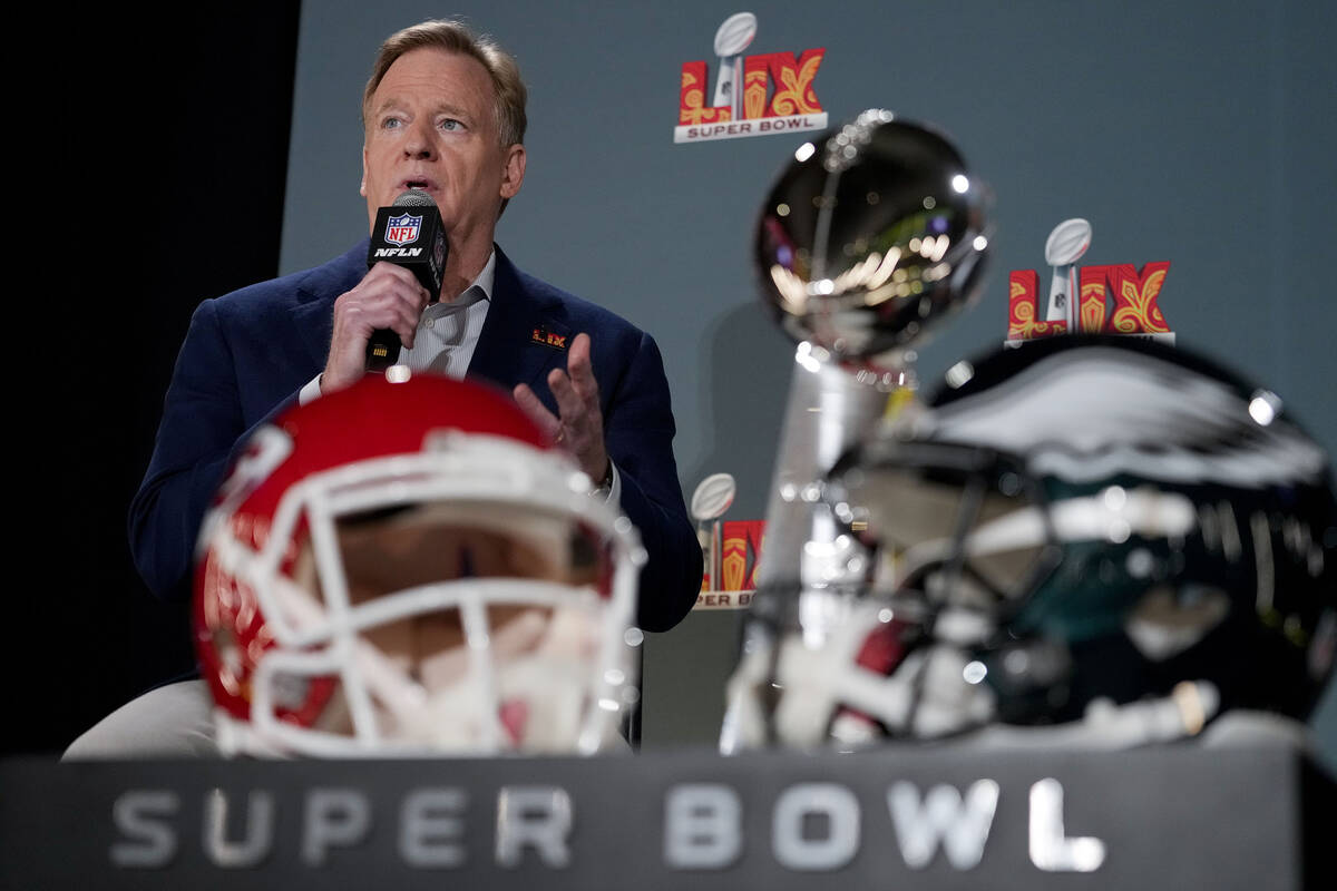 NFL commissioner Roger Goodell speaks during a news conference, Monday, Feb. 3, 2025, in New Or ...