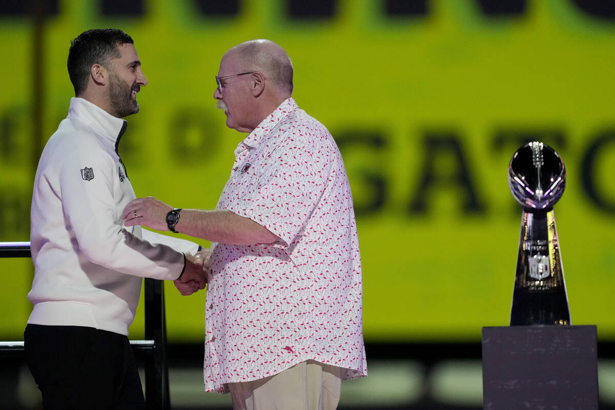 Philadelphia Eagles head coach Nick Sirianni Kansas City Chiefs head coach Andy Reid shake hand ...