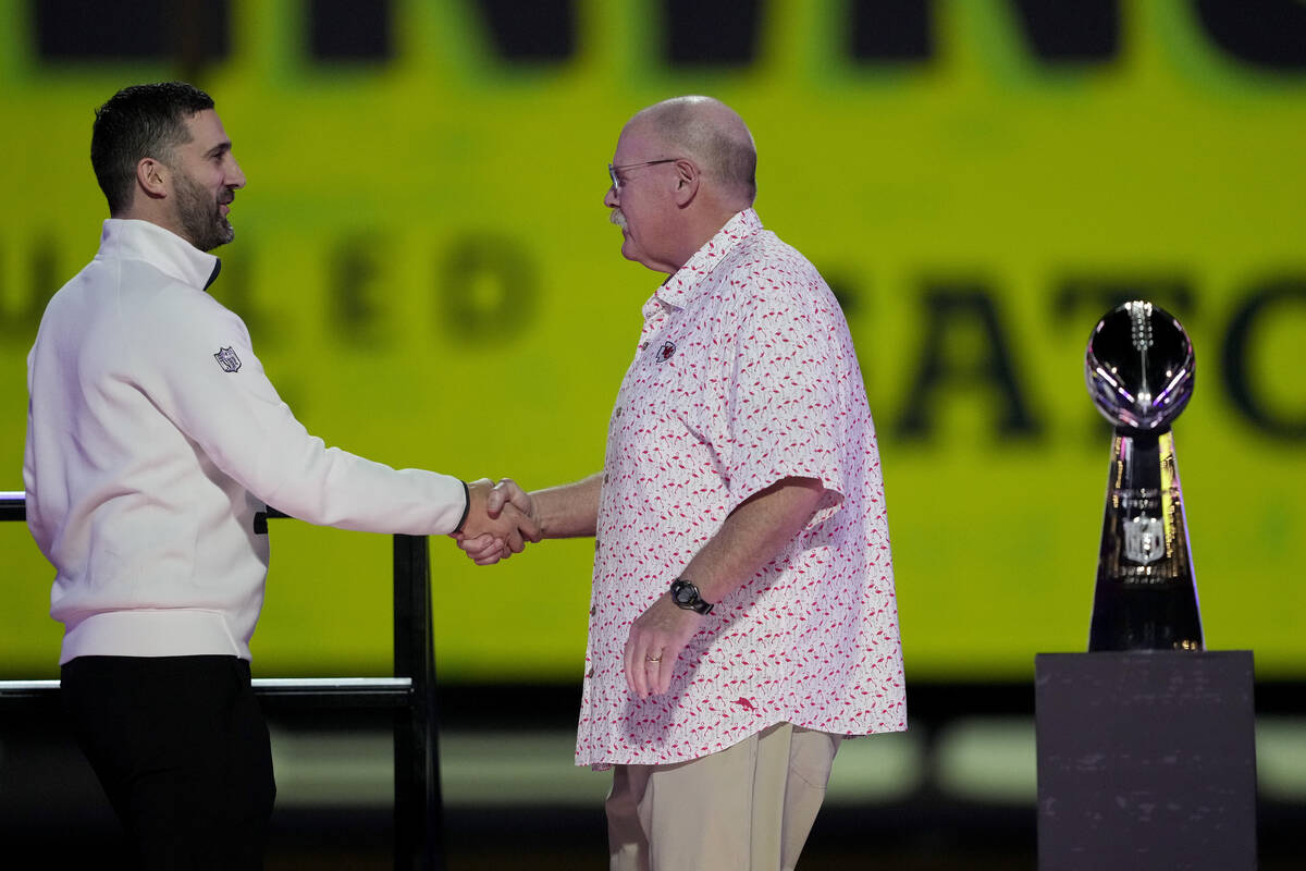 Philadelphia Eagles head coach Nick Sirianni Kansas City Chiefs head coach Andy Reid shake hand ...