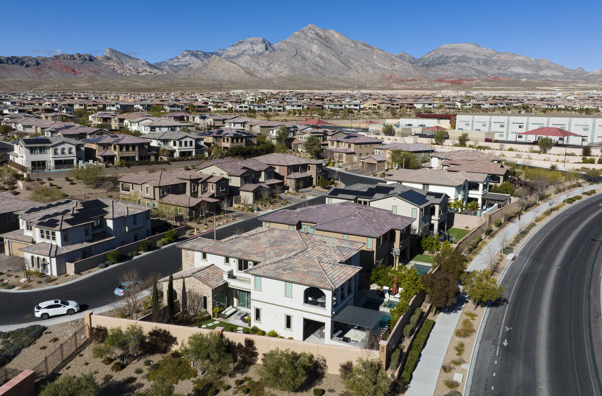 An aerial view of homes at Sarasota, a community planned in The Paseos of Summerlin, on Thursda ...