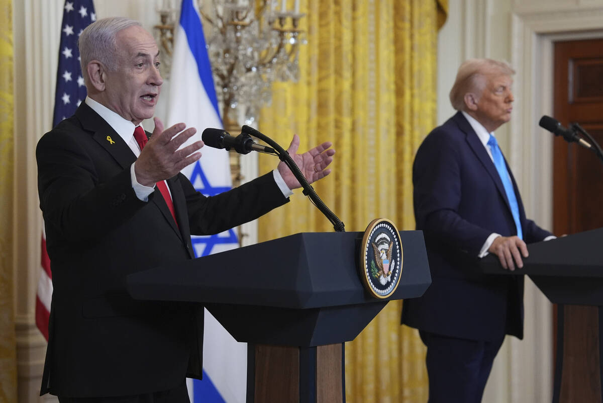 President Donald Trump and Israel's Prime Minister Benjamin Netanyahu participate in a news con ...
