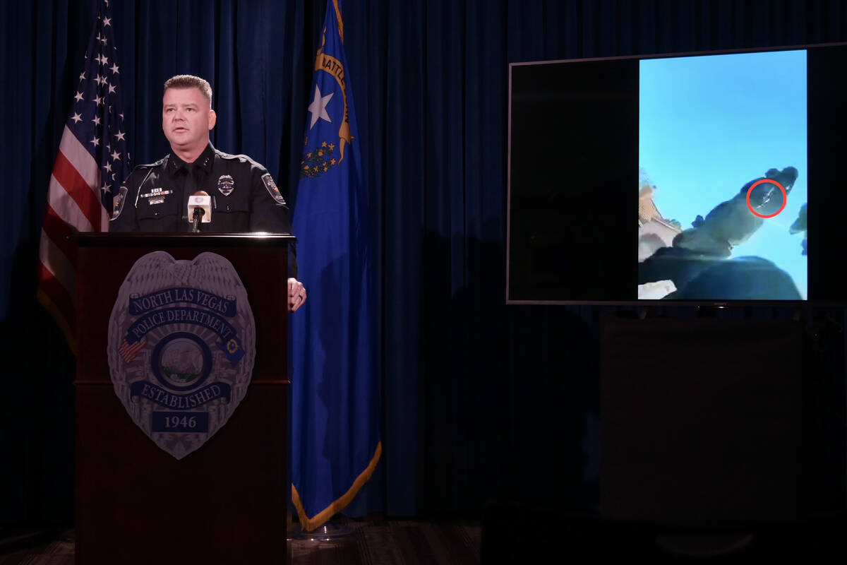 North Las Vegas Assistant Chief of Police Adam Hyde speaks during a press conference Wednesday, ...