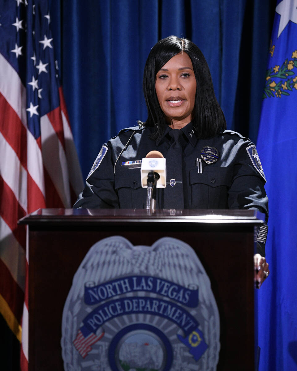 North Las Vegas Chief of Police Jacqueline Gravatt speaks during a press conference concerning ...