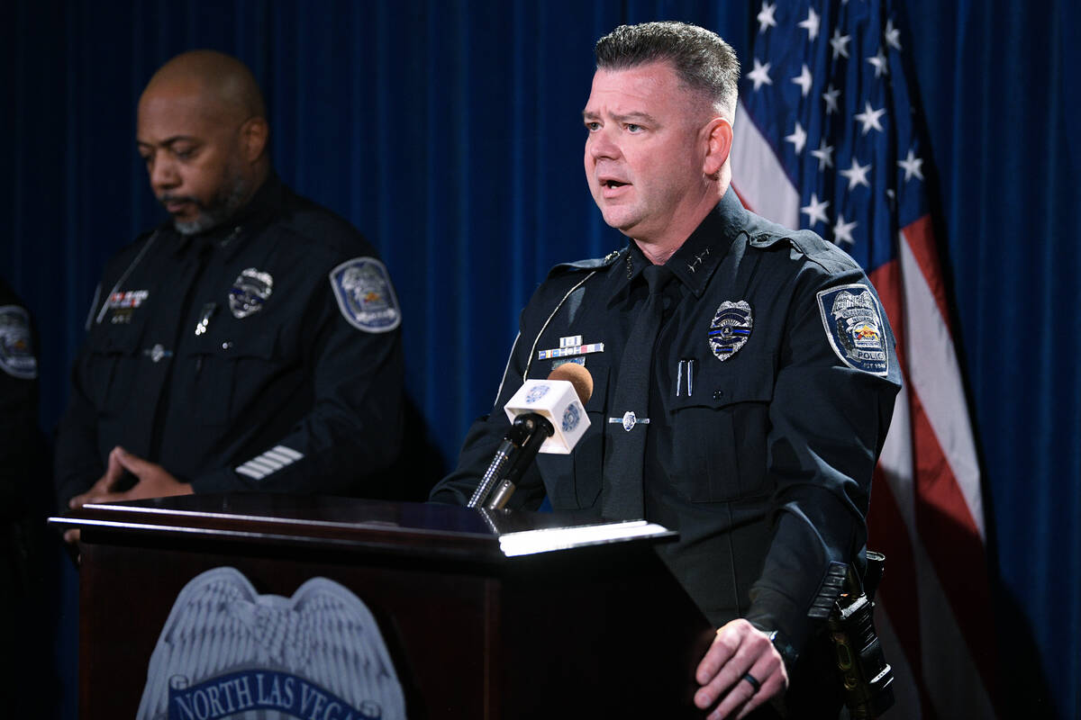 North Las Vegas Assistant Chief of Police Adam Hyde speaks during a press conference Wednesday, ...