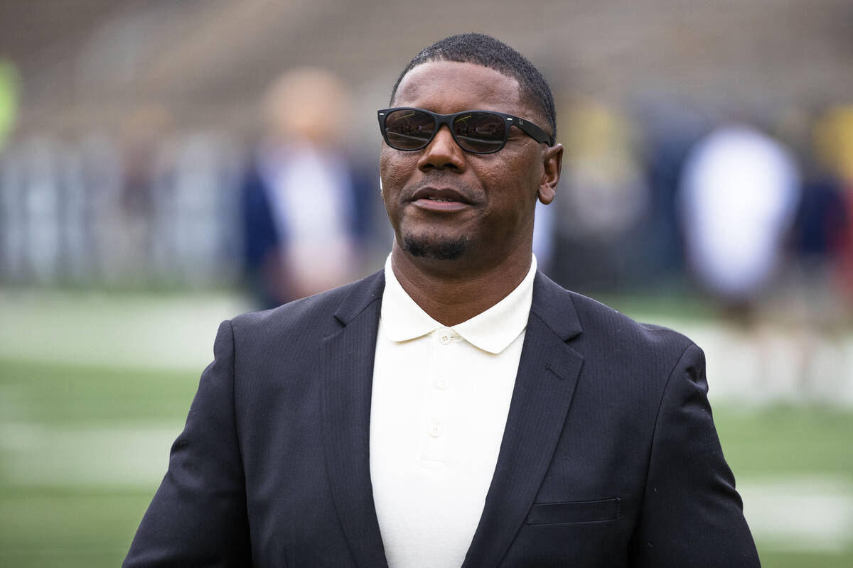Notre Dame running backs coach and run game coordinator Deland McCullough before an NCAA colleg ...