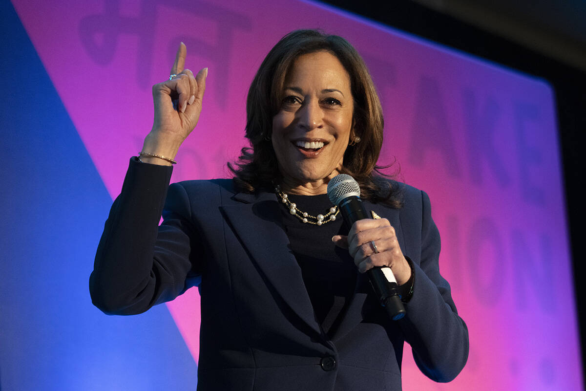 FILE - Vice President Kamala Harris speaks to the Indian American Impact Project's Annual Summi ...