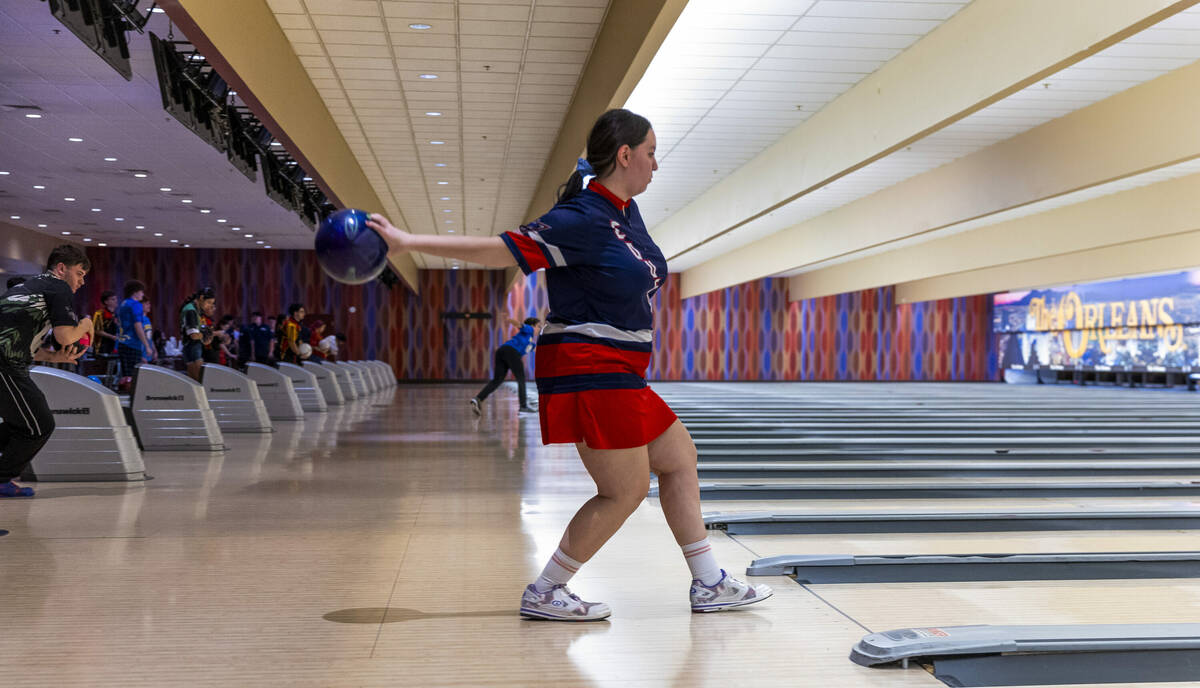 Coronado bowler Eliana Au releases a throw as they take on Clark for their 5A high school girls ...