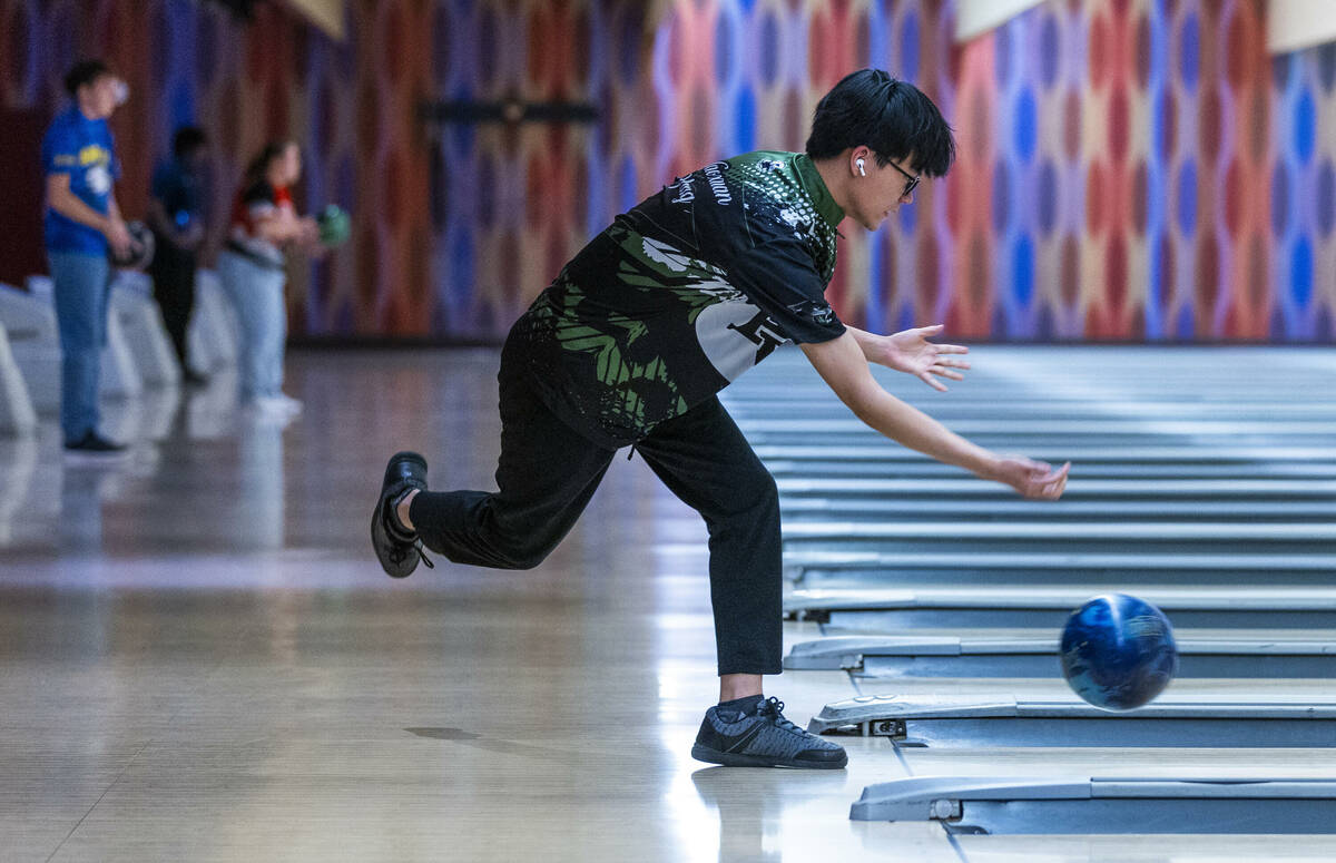 Palo Verde bowler Haoxuan Yang releases a throw as they take on Liberty for their 5A high schoo ...