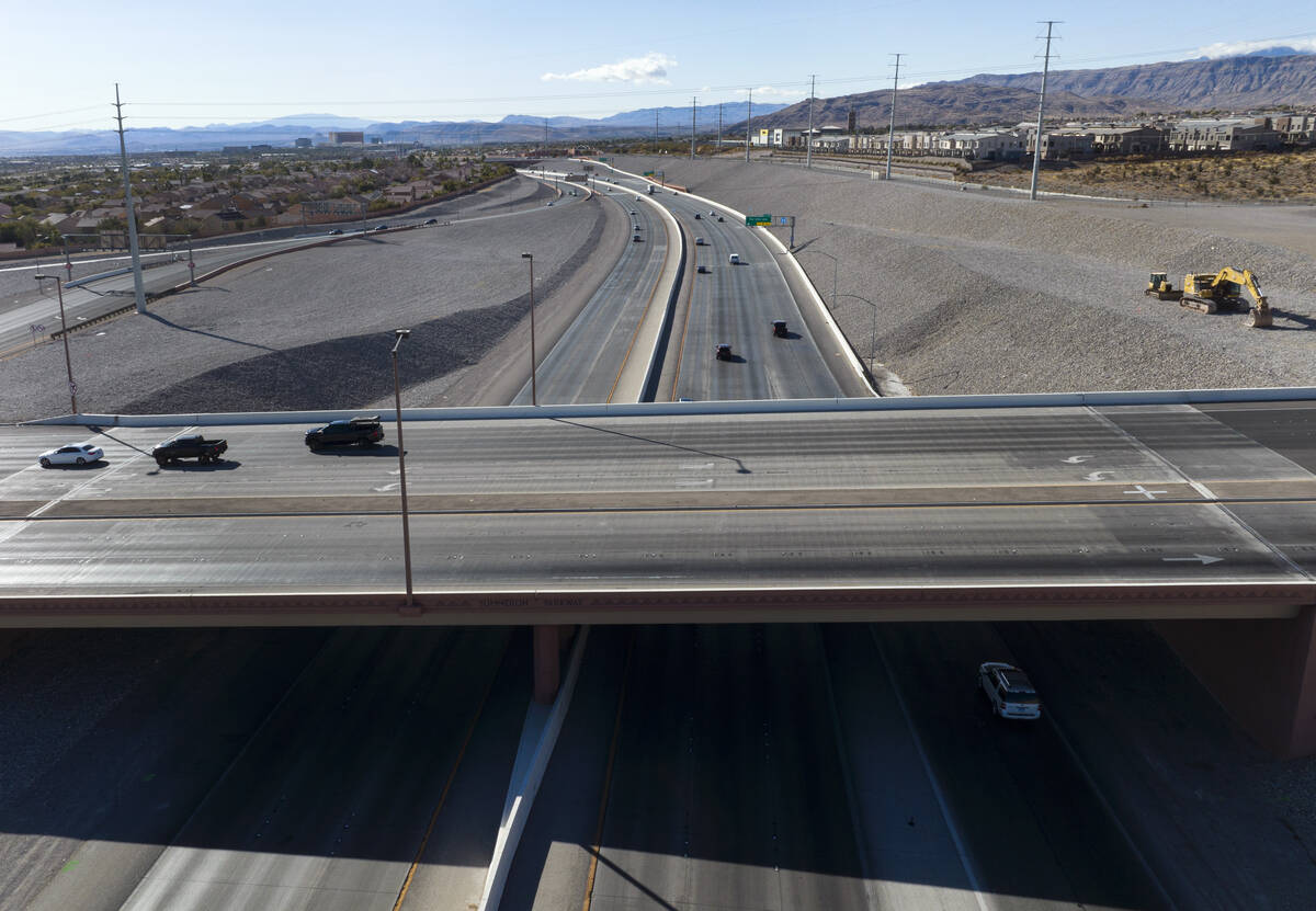 An aerial view of the 215 Beltway and Summerlin Parkway, on Thursday, Feb. 6, 2025, in Las Vega ...